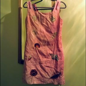 J McLaughlin Linen Sheath Dress Pink w Shells